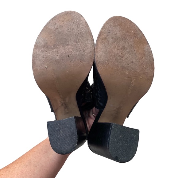 Rebecca Minkoff Black Leather Laser
Cut Peep Toe Block Heel Booties 8.5M - Picture 11 of 15